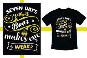 Seven days without beer works one week Tshirt. Beer Craft Tshirt. Crafting Cheers Vector Illustration of Pub Emblem for Unique Beer Labels and Bar Prints