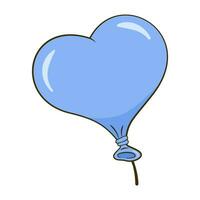 Blue balloon in the shape of the heart. Cartoon vector