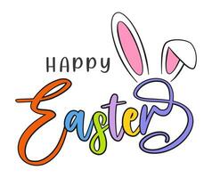 Happy Easter colorful lettering with bunny ears vector