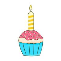 Cupcake with candle. Cartoon vector