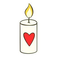 Candle with heart-shaped sticker. Flat icon vector