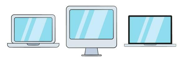 Set of computers with blank screen. Icon. Cartoon vector