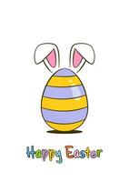 Happy Easter colorful lettering with easter egg and bunny ears. Easter greeting card concept vector