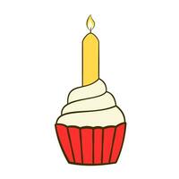 Cupcake with candle. Flat icon vector