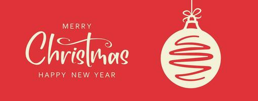 Banner with Merry Christmas and Happy New Year lettering and christmas ball vector