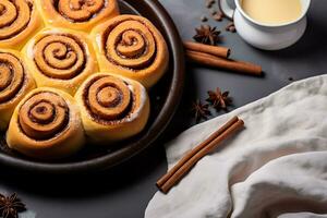 Cinnamon rolls with food ingredients, AI Generative photo