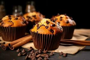 delicioso magdalenas con chocolate papas fritas y canela, ai generativo foto