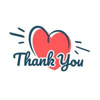 Thank you text from the heart sticker illustration flat design vector