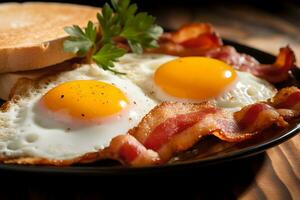 tocino y huevos soleado lado arriba, ai generativo foto