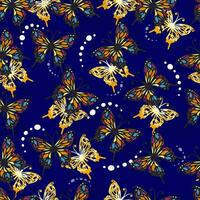 seamless pattern of butterflies on a blue background vector
