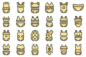Swimsuits for children icons set vector color line