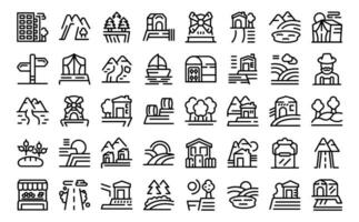 Farm tourism icons set outline vector. Rural home vector