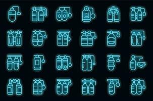 Diving cylinders icons set vector neon
