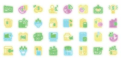 Financial planner icons set vector neon