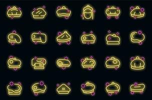 Beret icons set vector neon