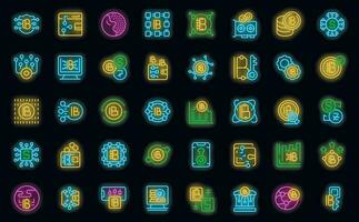 Virtual money icons set vector neon