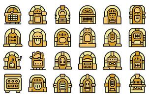 Jukebox icons set vector color line