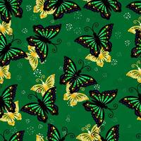 seamless pattern of butterflies on a green background vector