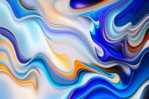 Spread-out acrylic paint. abstract background, made in the technique of fluid art. fashionable colorful background in blue colors. Generative AI. photo