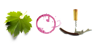 Wein Flecken, Traube Blatt und Flasche Schraube auf transparent Hintergrund. Design Element zum Wein Karte Design. png transparent