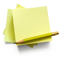 A real set of notes and an old pencil isolated on a transparent background with a real fully transparent shadow. PNG transparent