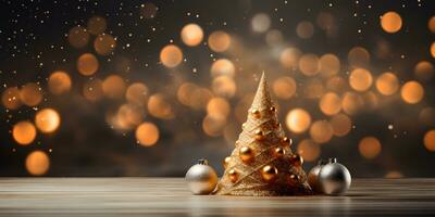 Empty space Christmas tree decoration with lights bokeh blurred background, AI generate photo