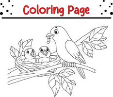 Cute Bird coloring page. black and white vector illustration for a coloring book.