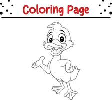 Cute baby duck coloring page. black and white vector illustration for a coloring book.