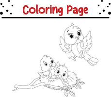 cute blue bird coloring page for children. vector