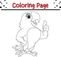 happy parrot Bird coloring page. black and white vector illustration for a coloring book.