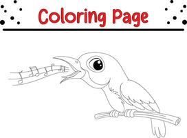 cute bird singing coloring page for children. vector