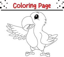 Parrot Bird coloring page for children. vector