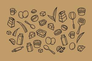 Doodle hand drawn set baking and ingredients vector