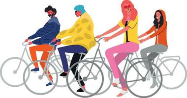 conjunto de joven personas en bicicleta actividad vector