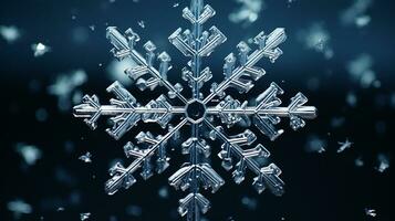 macro view of snowflake illustration fallen snow. Generative AI photo