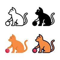 Playful cat icon set style collection in line, solid, flat, flat line style on white background vector