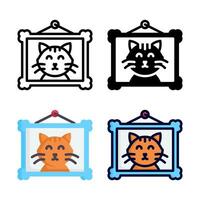 Photo frame cat icon set style collection in line, solid, flat, flat line style on white background vector