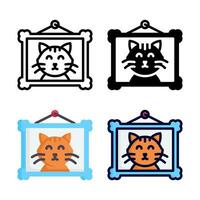 Photo frame cat icon set style collection in line, solid, flat, flat line style on white background vector