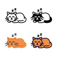 Cat napping icon set style collection in line, solid, flat, flat line style on white background vector