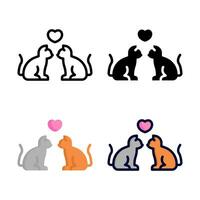 Couple cat icon set style collection in line, solid, flat, flat line style on white background vector