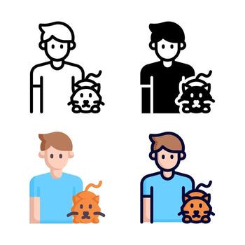 Cat adoption icon set style collection in line, solid, flat, flat line style on white background vector