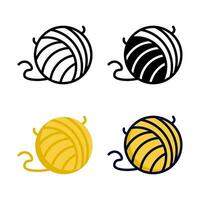 Wool ball icon set style collection in line, solid, flat, flat line style on white background vector