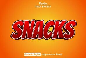 snacks text effect with red graphic style and editable. vector