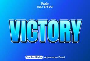 victory text effect with blue color graphic style and editable. vector