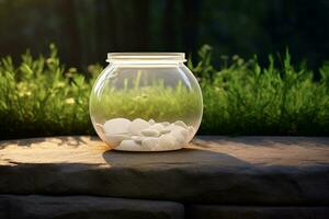 Mock up a jar of cream on a natural style background photo