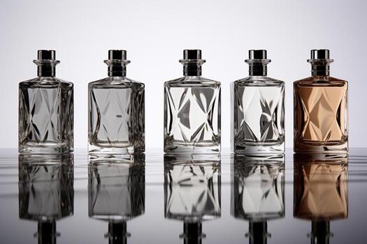 Perfume bottle or whiskey bottle in elegant style on a mockup style background photo