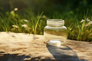 Mock up a jar of cream on a natural style background photo