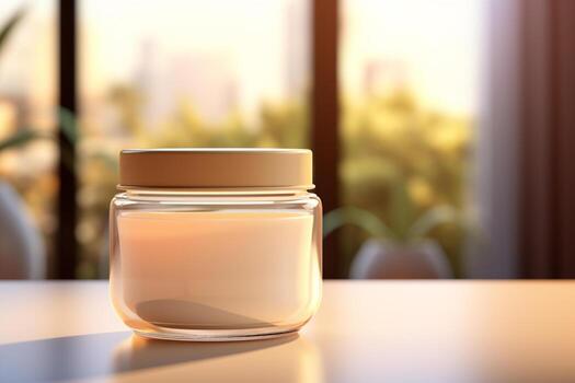 Mock up a jar of cream on a natural style background photo