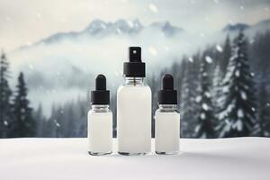 Mockup of elegant dropper bottle On the background of bright clouds photo