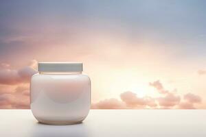 Mock up a jar of cream on a natural style background photo